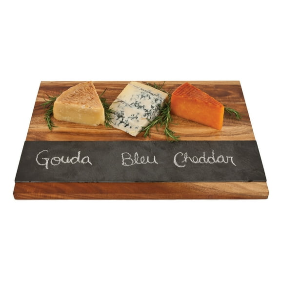 Twine Rustic Wood and Slate Charcuterie Board, Cheese and Meat Serving Tray