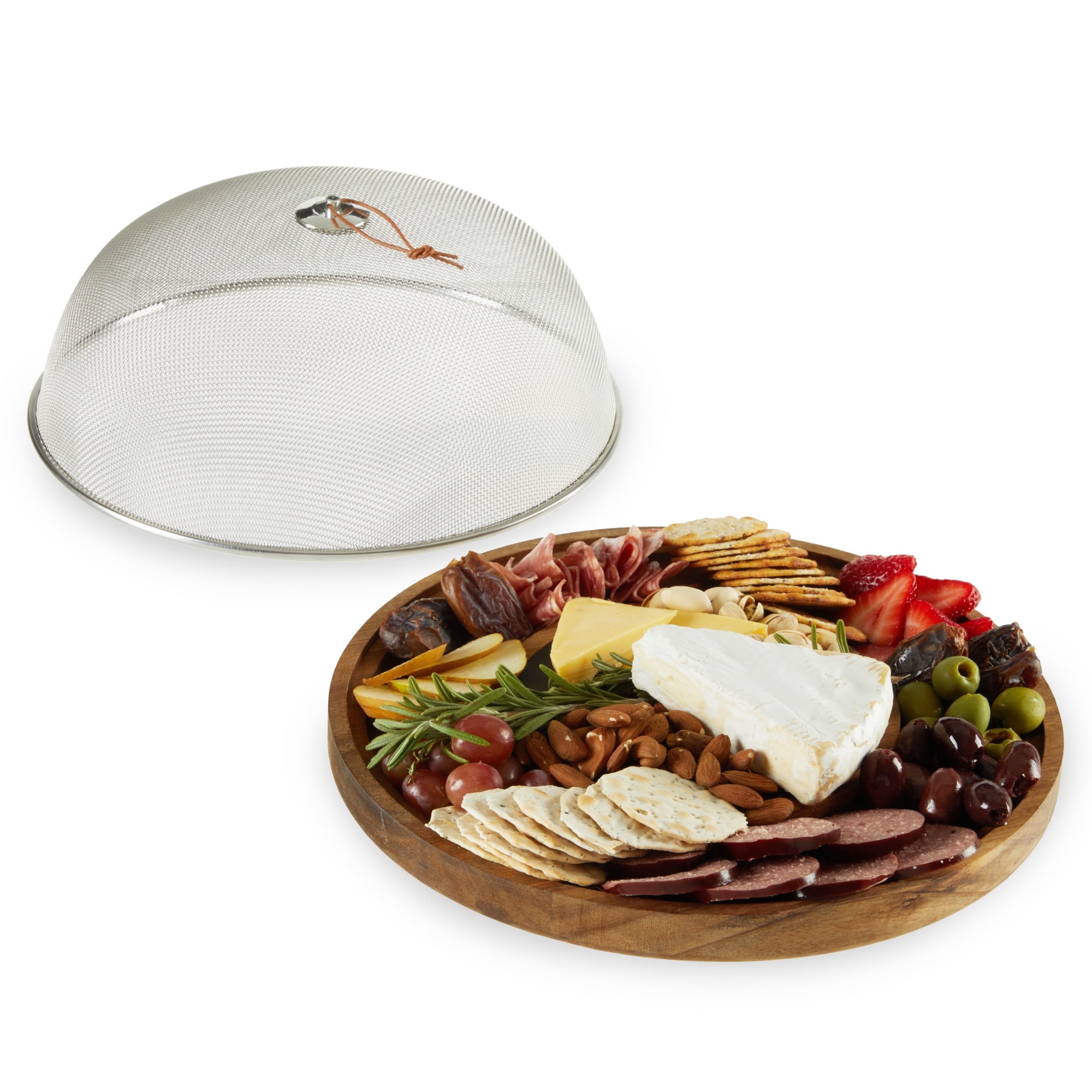 Acacia Wood and Slate Round Cheese Board with Mesh Dome Cover
