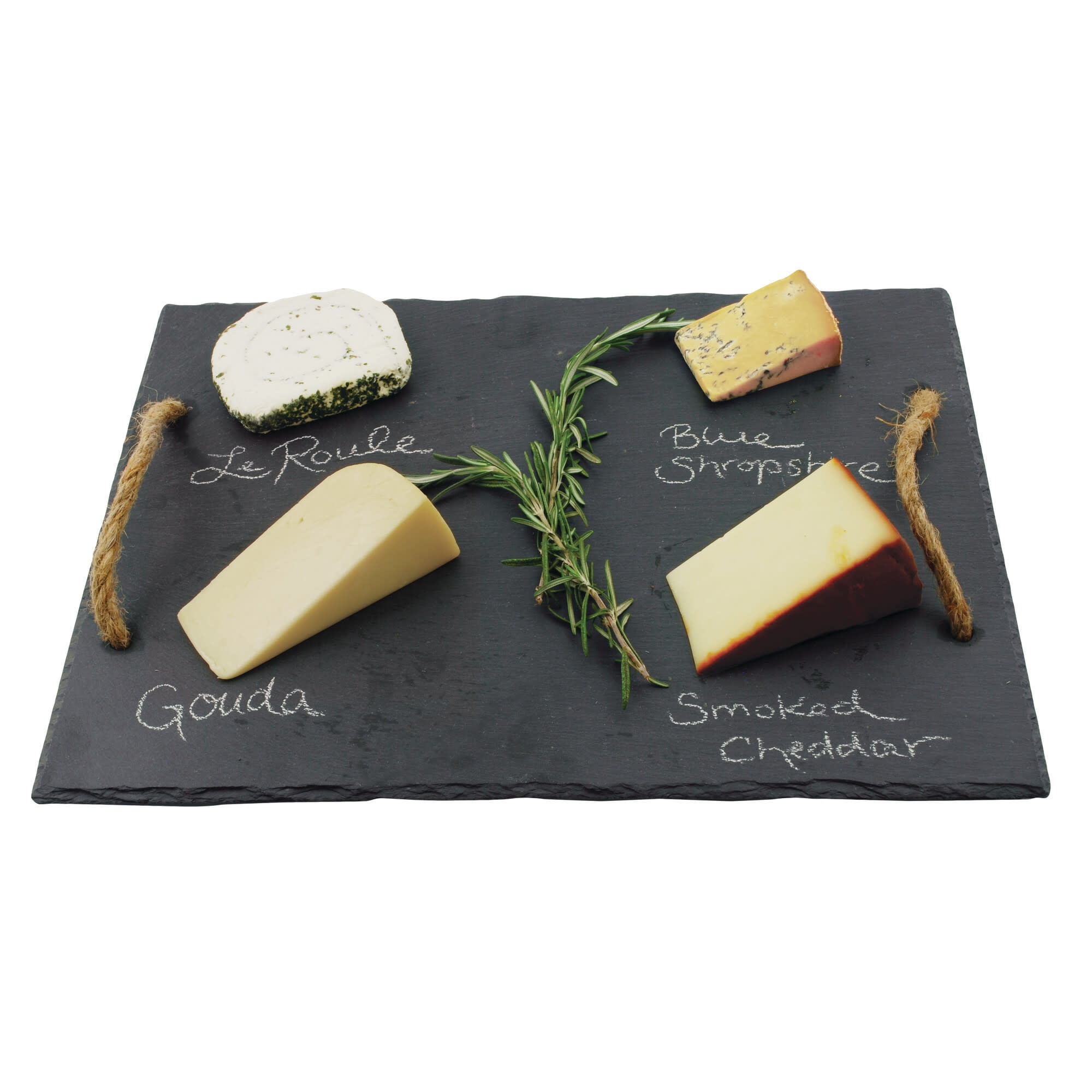 Rustic Black Slate Rectangular Cheese Board with Hemp Handles