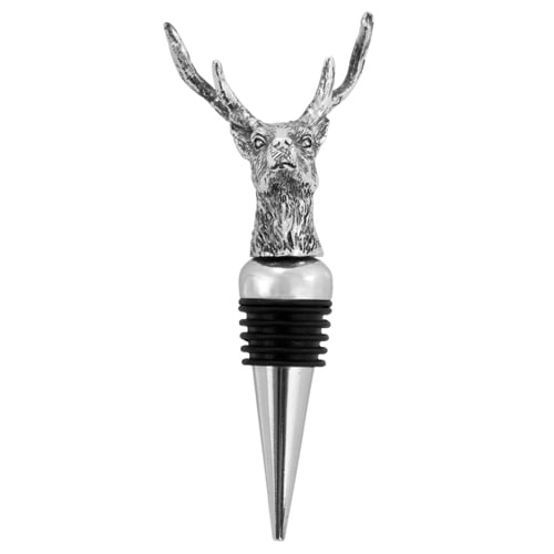 Twine Stag Wine Bottle Stopper, Keep Wine Fresh, Fits Standard Bottles, Metal, Rubber Seal, Silver, Set of 1