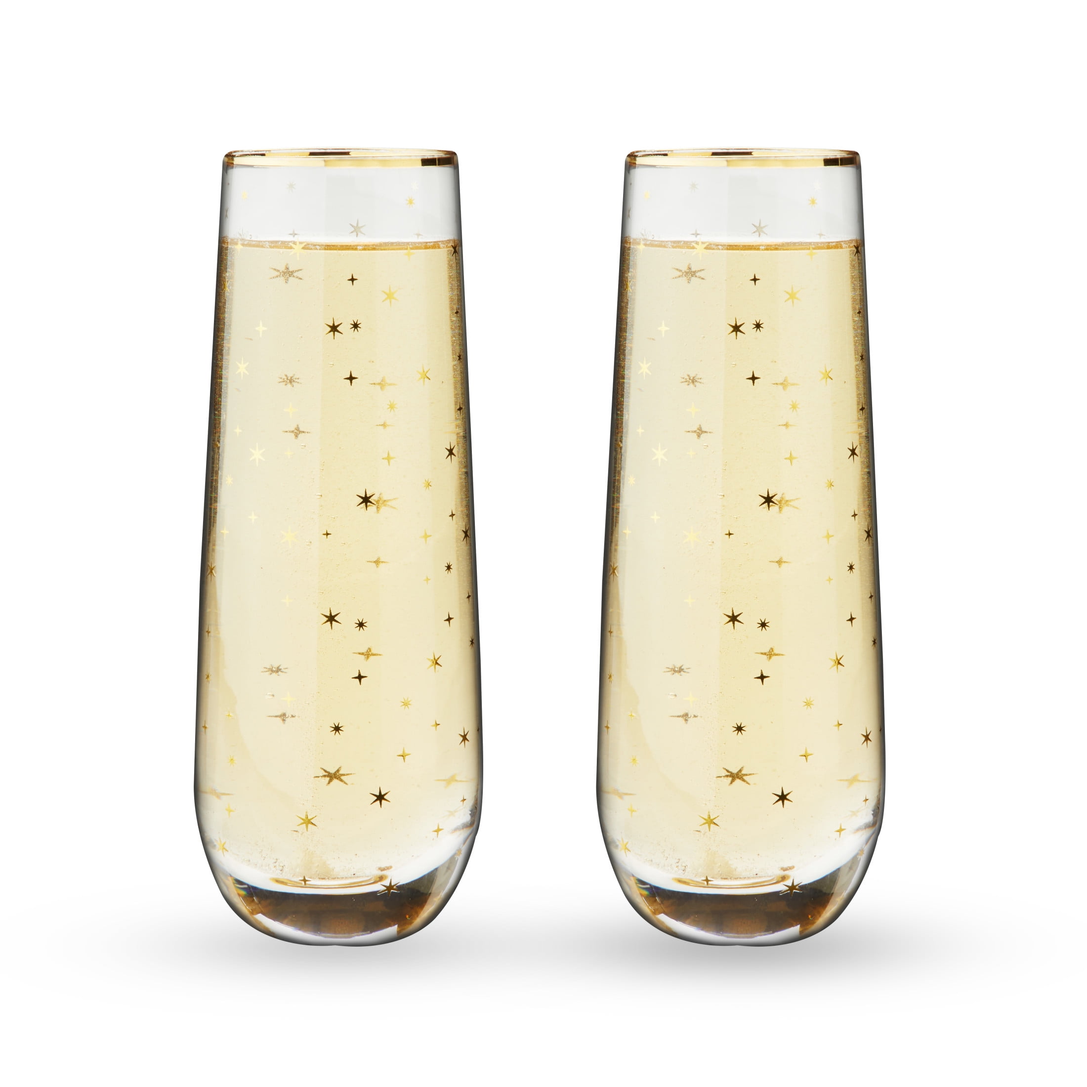 Twine Stemless Champagne Flutes, Gold Star Pattern, Wedding Holiday Gift, Set of 2, 10oz