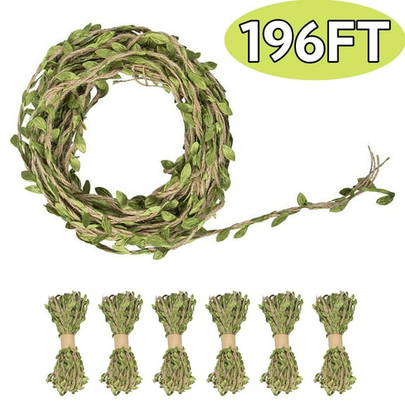 Kabuer 196 Ft Jute Twine String, 6 Piece Jute Leaf Ribbon for Wreath Wrapping Craft
