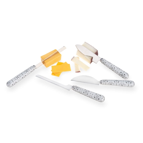 Twine Tiles Cheese Knives Set for Hard and Soft Cheese, Bread, Set of 4