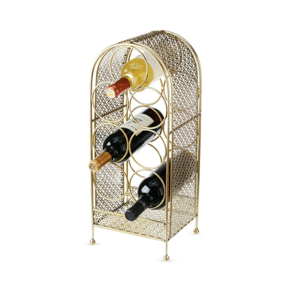 Twine Trellis Cast Iron 7 Bottle Wine Rack, Gold Wine Storage, Wine Decor