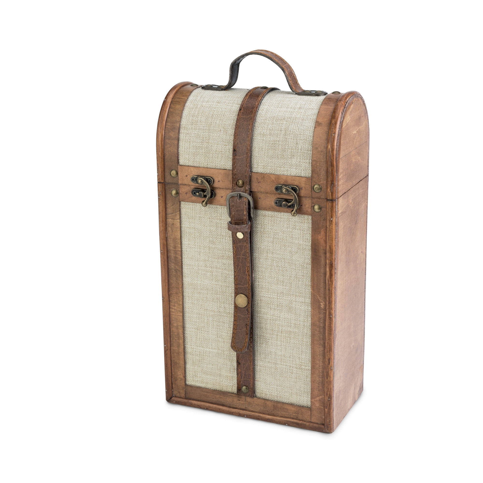 Twine Two Bottle Vintage Trunk Wine Box with Lid and Handle, Wine Gift Box