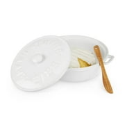 Twine Ceramic Brie Baker with Lid and Spreader, Stoneware Set of 1, White