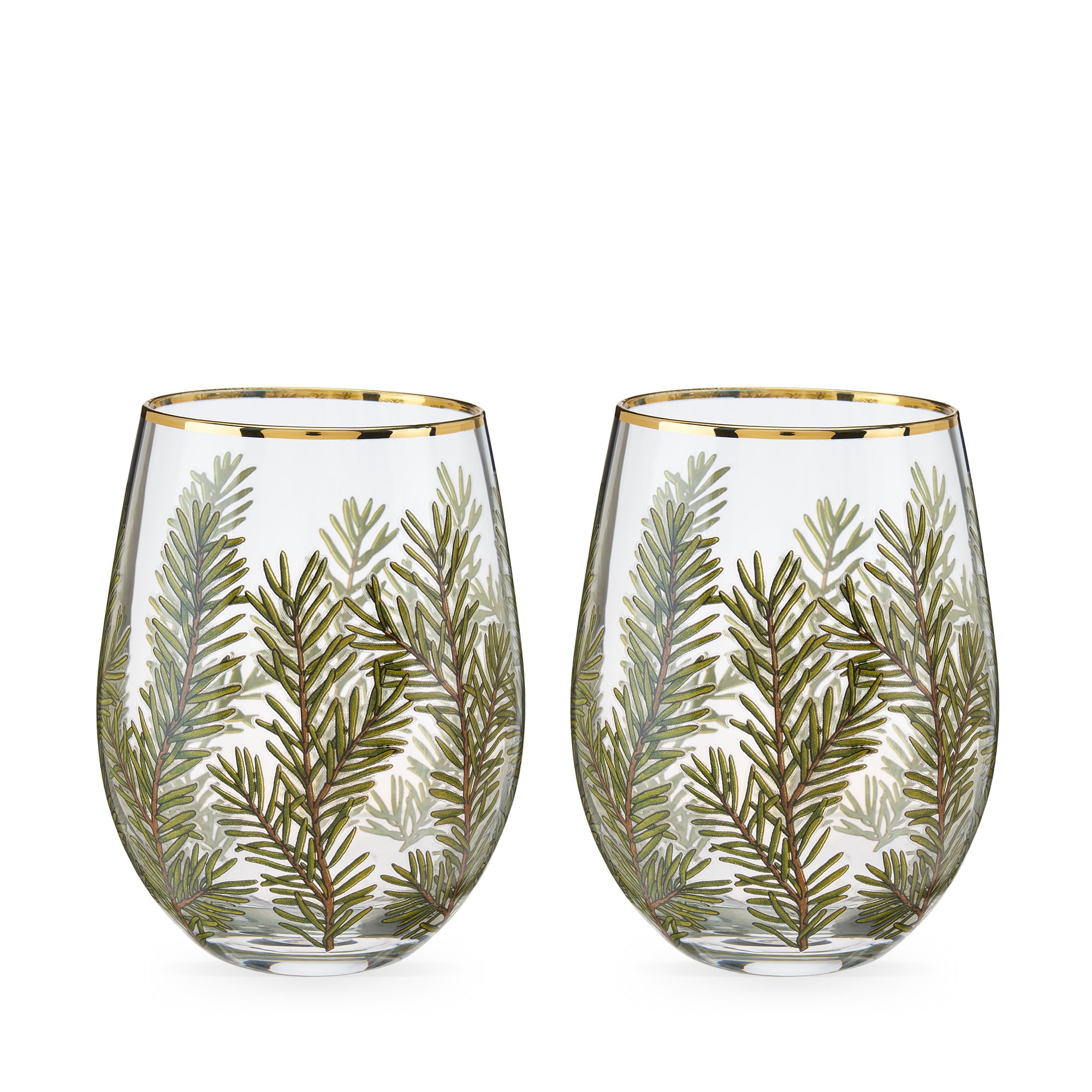 Winter Woodland Stemless Wine Glasses with Gold Rim, 16oz, Set of 2