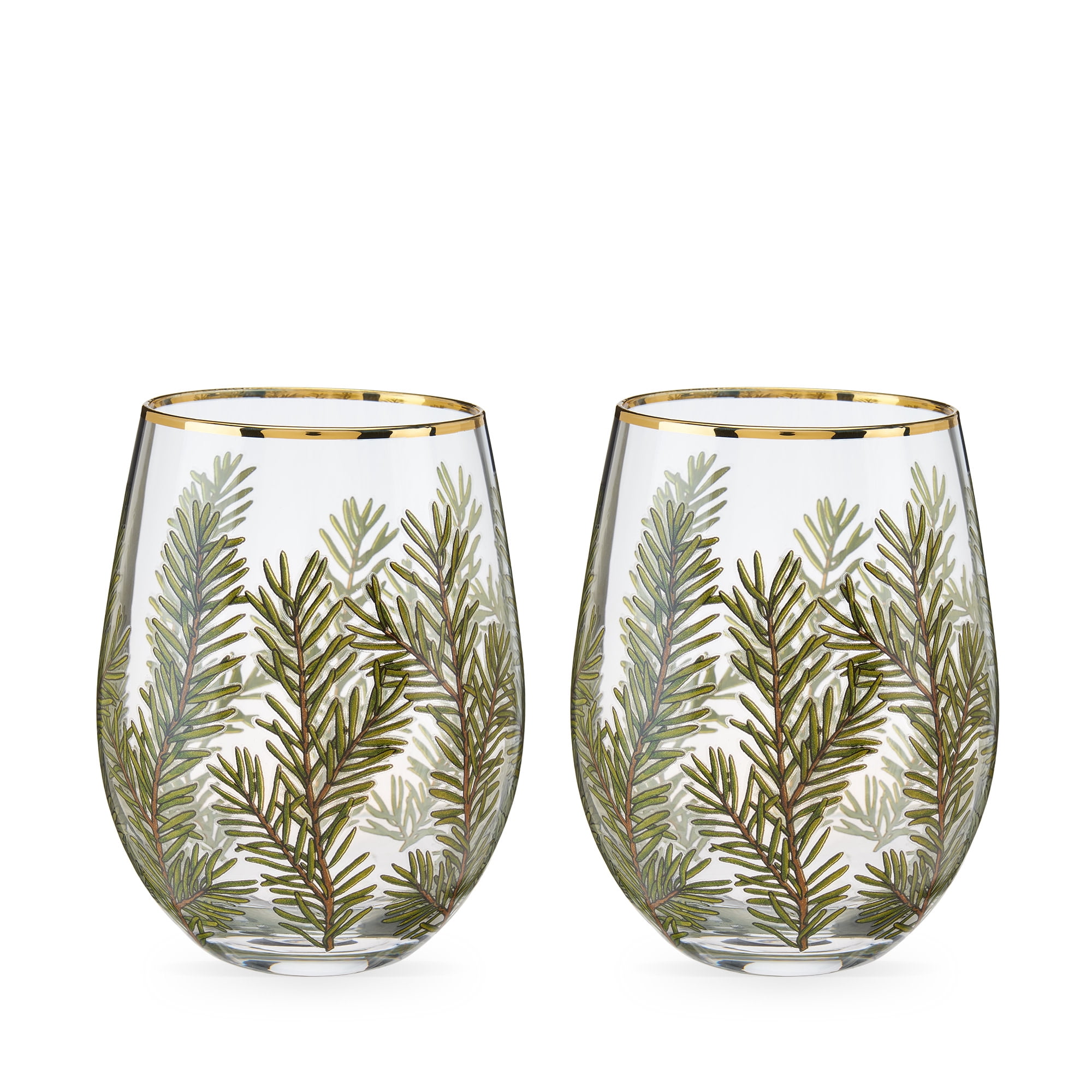 Twine Woodland Stemless Wine Glasses, Festive Gold Rim Tumblers, Decorative  Barware, 16 Oz Set of 2 – Twine Living