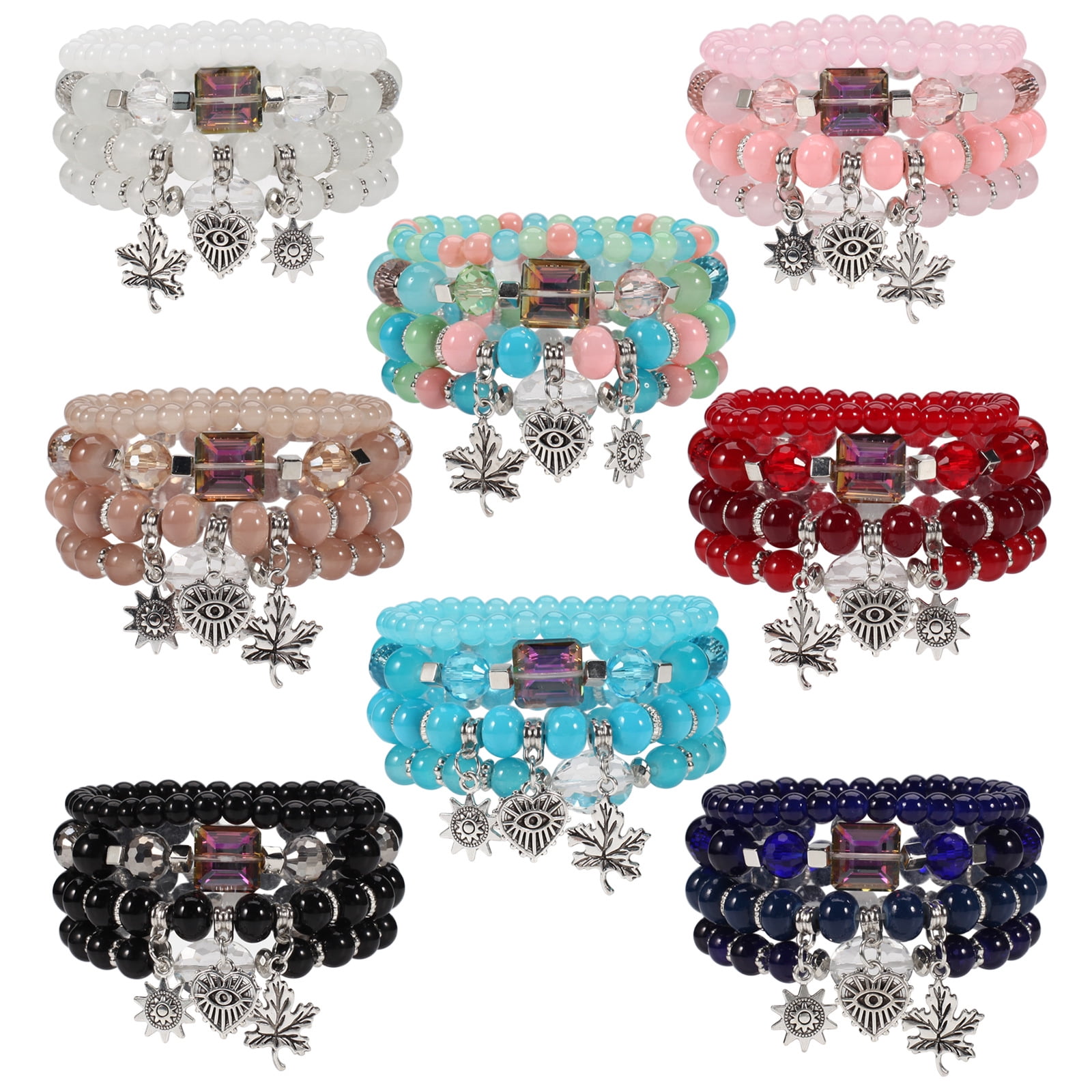 Twinfree 30 Braccialetti Bohémien Natalizi Elasticizzati: Multistrato Con Perline Colorate E Ciondoli, Diametro 6 Cm, Regalo Confezione Multipla - 5