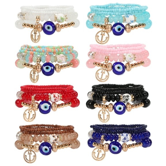Twinfree 8 sets Bohemian Bracelets Set for Women, Stackable Boho Stretch Multilayer Colorful Stack Beads Bracelet