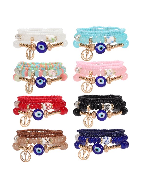 8 sets Bohemian Bracelets Set for Women, Stackable Boho Stretch Multilayer Colorful Stack Beads Bracelet