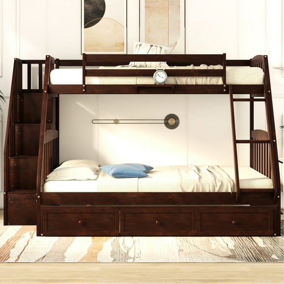 Twinfull Bunk Bed With Drawers, And Staircase For Eclectic Bedroom Practical Storage
