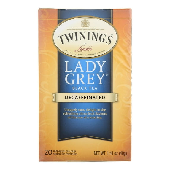 Twinings Black Tea Decaffeinated Lady Grey 20 Tea Bags Pack of 2