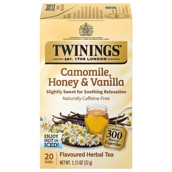 Twinings Camomile, Honey & Vanilla Herbal Tea Bags, Caffeine Free, 20 Count Box (Pack of 6)