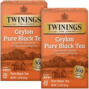Twinings Ceylon Pure Black Tea - A Crisp, Refreshing Black Tea, Formerly Orange Pekoe, Caffeinated Tea Bags, Individually Wrapped, 20 Count (Pack of 2)