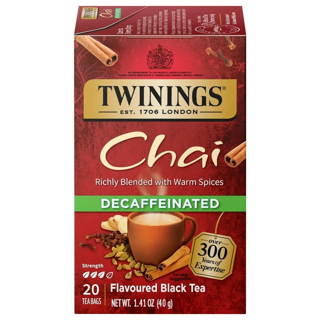 Twinings Chai Decaffeinated Spiced Black Tea Bags, 20 Count Box