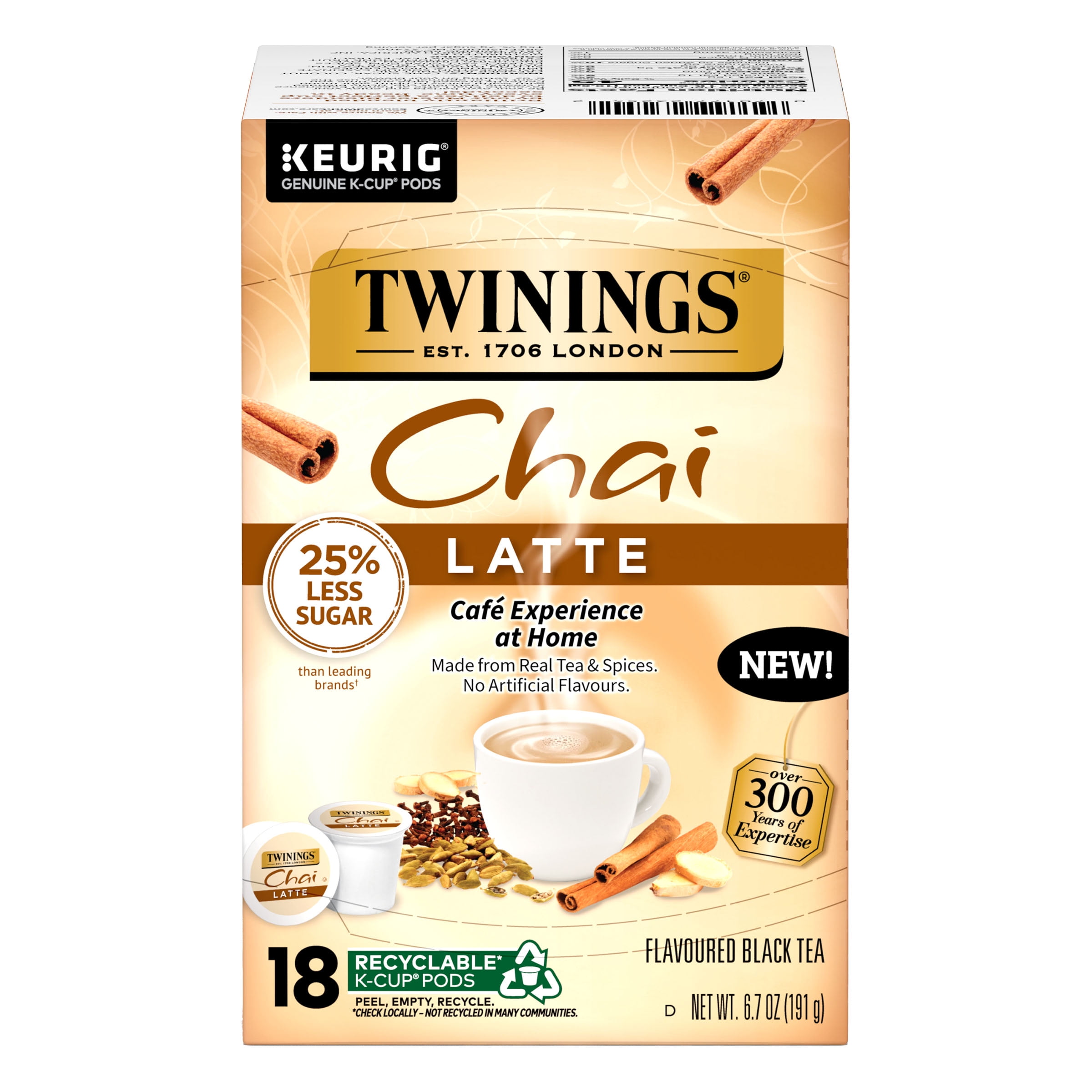 Twinings Chai Latte KCup Pods for Keurig, Caffeinated, 18 Count