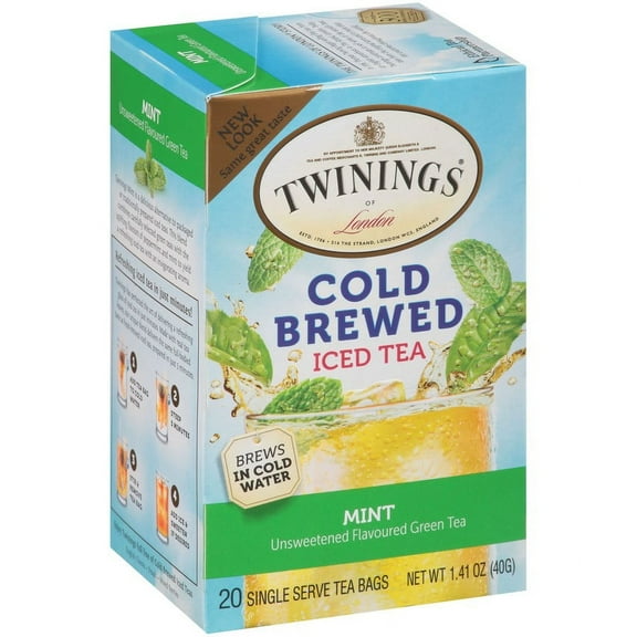 Twinings Cold Brewed Iced Tea Bags, Unsweetened Green Tea with Mint, 20 Count Box