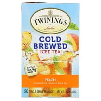 Twinings Cold Brewed Iced Tea Bags, Unsweetened Peach Black Tea, 20 Count Box