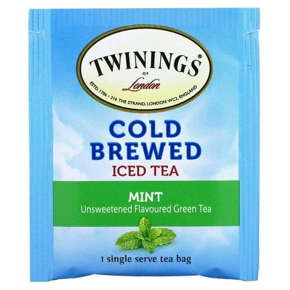 Twinings, Cold Brewed Iced Tea, Unsweetened Flavored Green Tea, Mint, 20 Tea Bags, 1.41 oz (40 g) Pack of 2