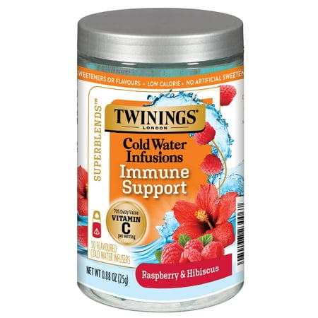 Twinings Cold Water Infusions, Immune Support+ Vitamin C Raspberry & Hibiscus Infuser Bags, 10 Count Canister