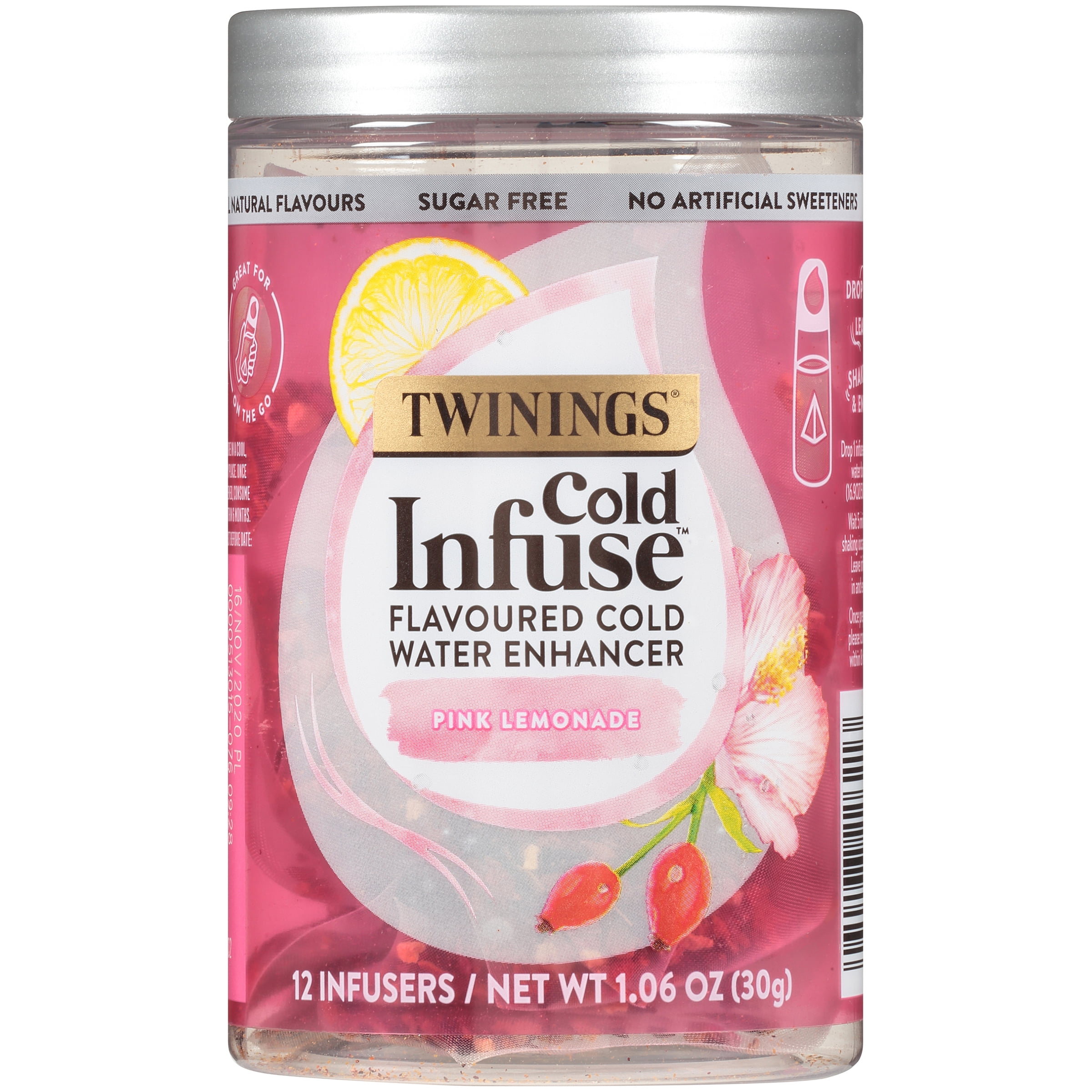 Twinings Cold Water Infusions Pink Lemonade Infuser Bags, 12 Count Canister