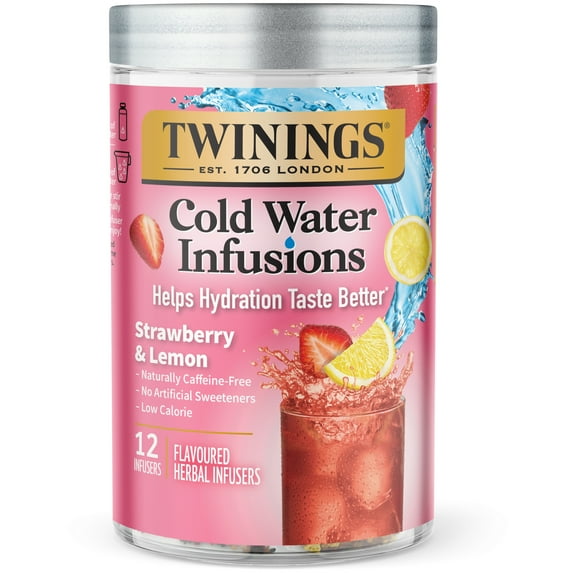 Twinings Cold Water Infusions, Strawberry & Lemon Infuser Bags, 12 Count Canister