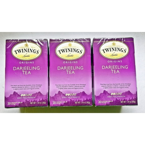 Twinings Darjeeling Tea, 20 Tea Bags per Box (Pack of 3 Boxes)
