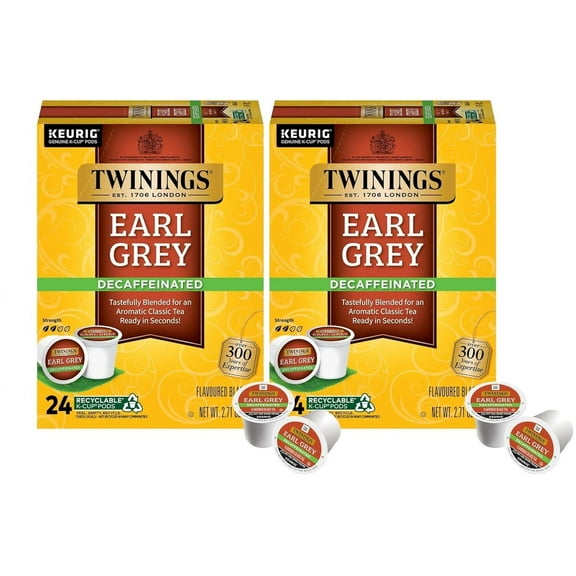 Twinings Decaf Earl Grey K-Cup Pods for Keurig, Decaffeinated Black Tea Flavoured with Citrus and Bergamot, 24 Count (Pack of 2)