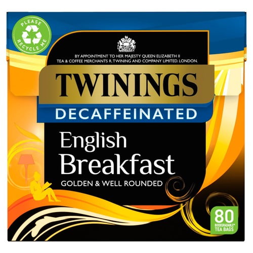 Twinings Decaffeinated English Breakfast Tea 80's, British Import (Pack of 2)