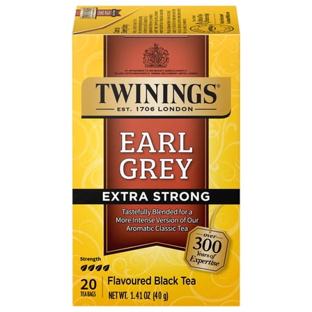 Twinings Earl Grey Extra Strong Black Tea Bags, 20 Count Box