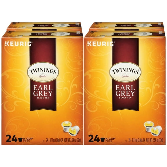 Twinings Earl Grey K-Cup Pods For Keurig, Caffeinated Black Tea Flavoured With Citrus And Bergamot, 24 Count (Pack Of 4)