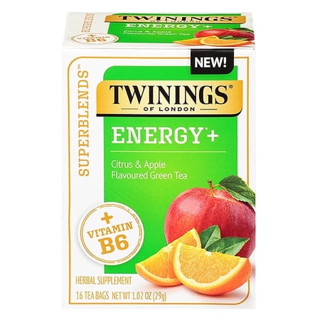 Twinings, Energy+ Green Tea, Citrus & Apple, 16 Tea Bags 1.02 oz Pack of 3