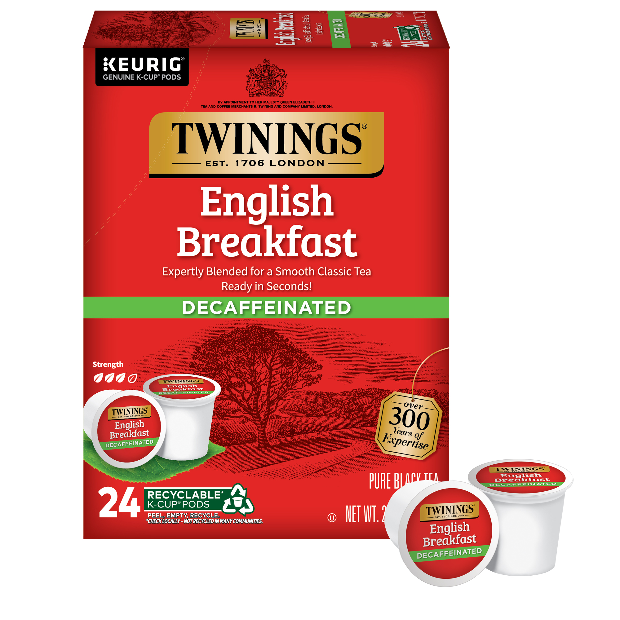 Twinings English Breakfast Decaffeinated K-Cup® Pods for Keurig, Pure Black Tea, 24 Count - image 1 of 7