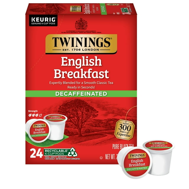 Twinings English Breakfast Decaffeinated K-Cup® Pods for Keurig, Pure Black Tea, 24 Count