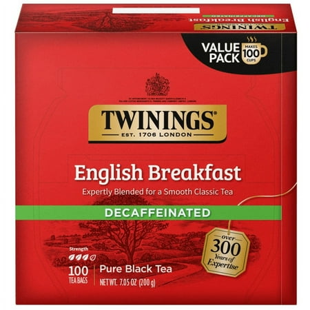 Twinings English Breakfast Decaffeinated Pure Black Tea Bags, 100 Count Box