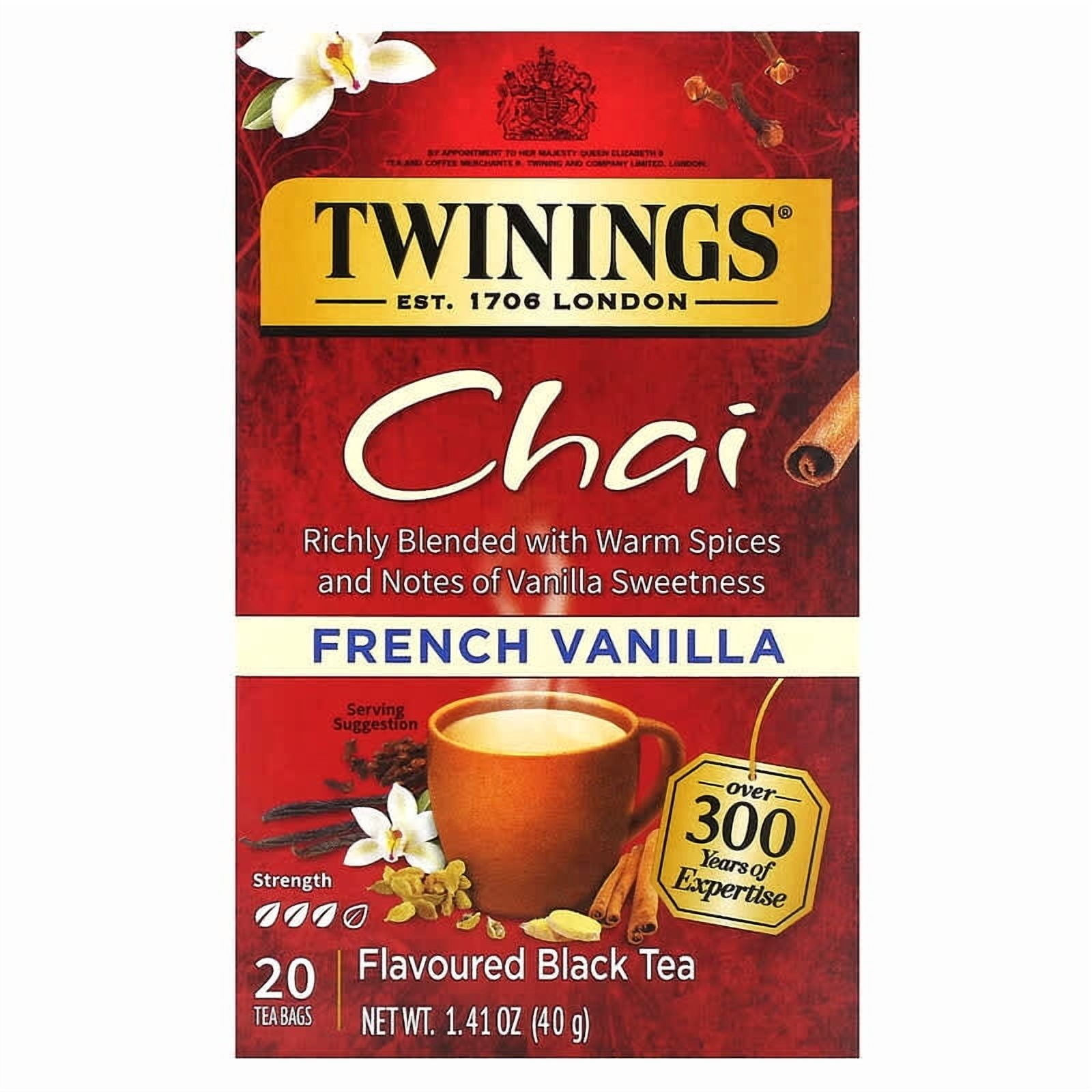 Twinings, Flavored Black Tea, Chai, French Vanilla, 20 Tea Bags, 1.41 oz Pack of 3