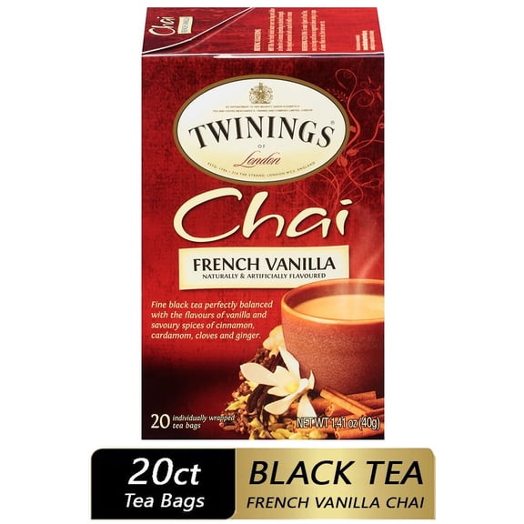 Twinings French Vanilla Black Chai Tea Bag, 1.41 Ounce - 20 bags per pack -- 6 packs per case.