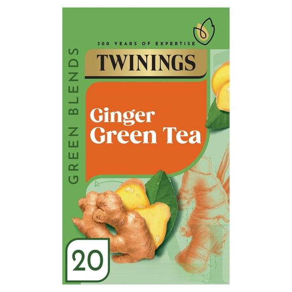 Twinings Ginger Green Tea 20 Pack 40g, Imported from Britain