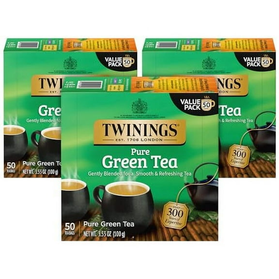 Twinings Green Tea - Smooth Flavor, Enticing Aroma Caffeinated Green Tea Bags Individually Wrapped, 50 Count Ea (Pack of 3)