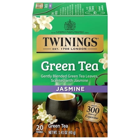 Twinings Green Tea with Jasmine Tea Bags, Naturally Caffeinated, Floral & Smooth, 20 Count