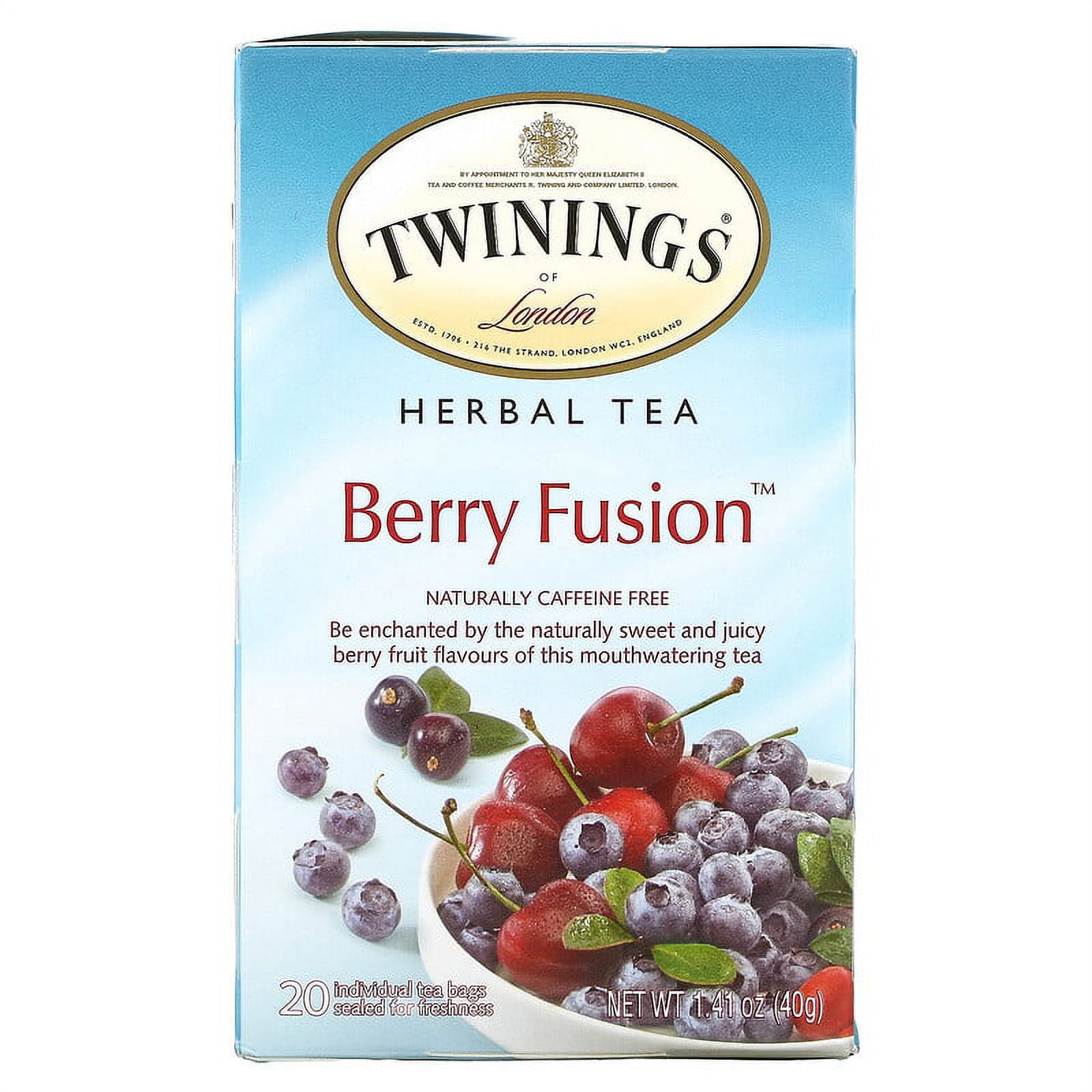 Twinings, Herbal Tea, Berry Fusion, Caffeine Free, 20 Tea Bags, 1.41 oz Pack of 4
