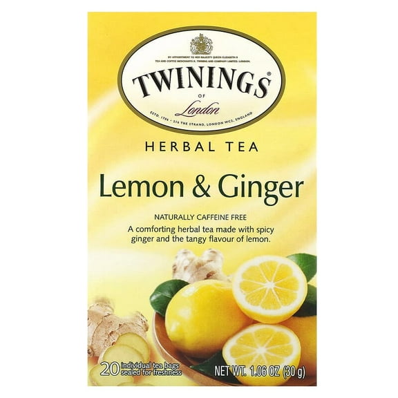 Twinings, Herbal Tea, Lemon & Ginger, Caffeine Free, 20 Tea Bags, 1.06 oz Pack of 4