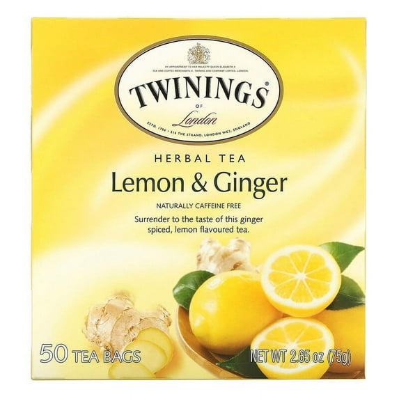 Twinings, Herbal Tea, Lemon & Ginger, Caffeine Free, 50 Tea Bags, 2.65 oz Pack of 2