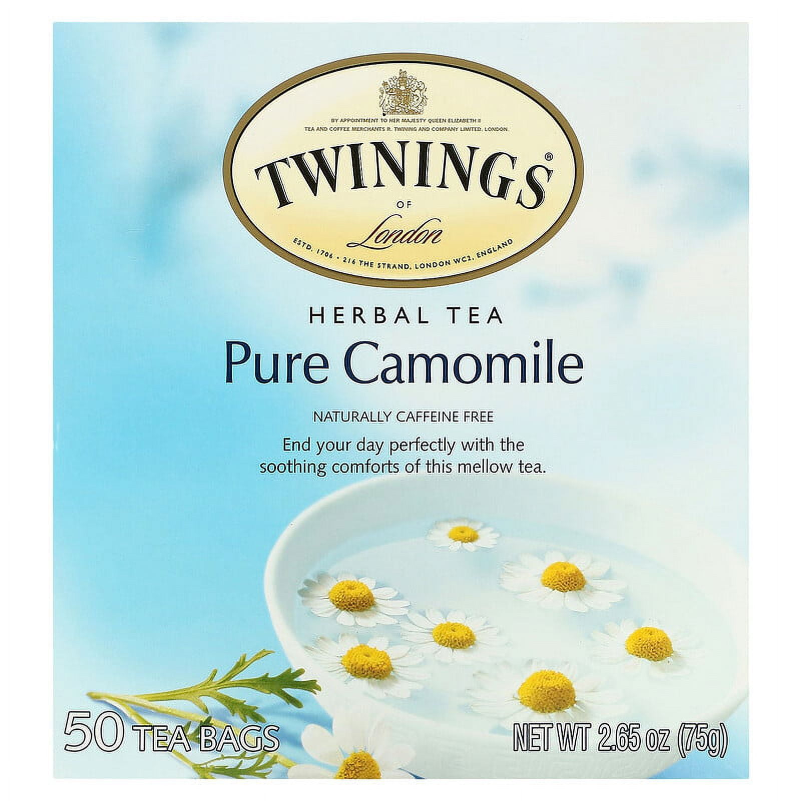 Twinings, Herbal Tea, Pure Camomile, Caffeine Free, 50 Tea Bags, 2.65