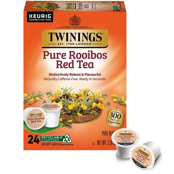 Twinings Herbal Tea, Pure Rooibos Red Tea K-Cup Portion Pack for Keurig K-Cup Brewers, 24 Count