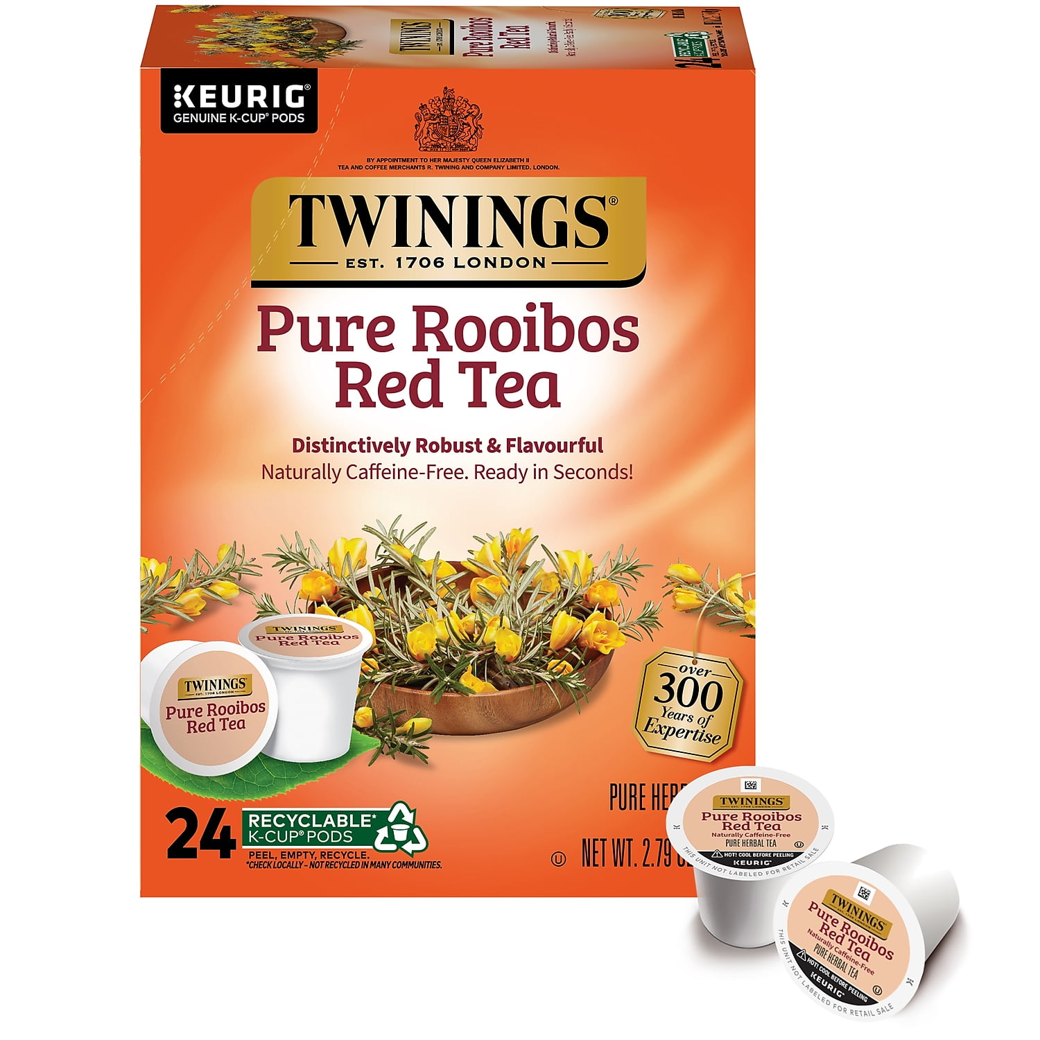Twinings Herbal Tea Pure Rooibos Red Tea K Cup Portion Pack for Keurig K Cup Brewers 24 Count Walmart Business Supplies