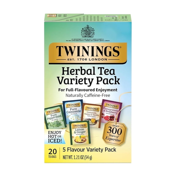 Twinings Herbal Tea Bags Variety Pack, 4 Flavors, Naturally Caffeine Free, 20 Count