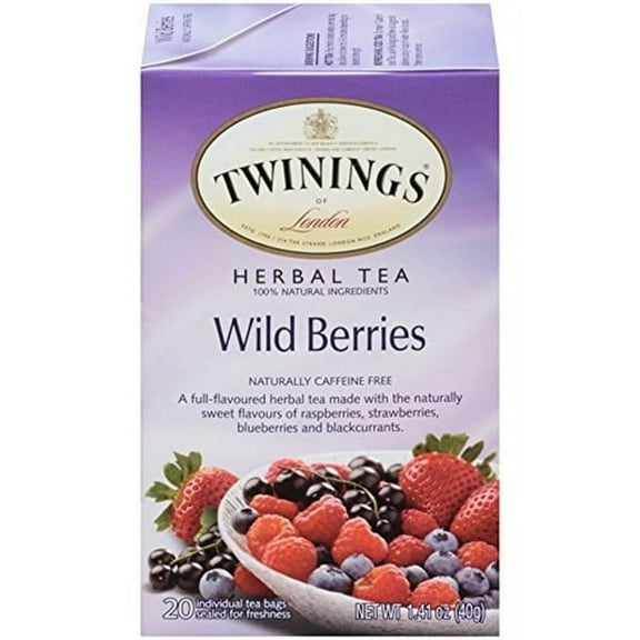Twinings, Herbal Tea, Wild Berries, Caffeine Free, 20 Tea Bags, 1.41 oz Pack of 2