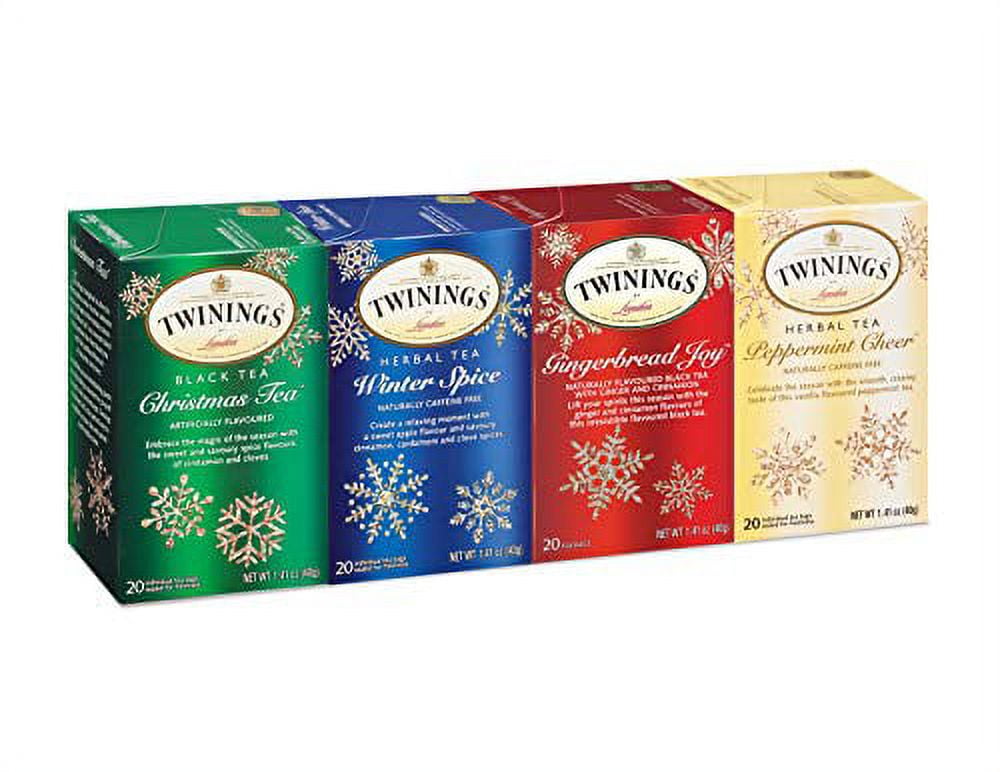 Twinings Holiday Variety Tea Bag Pack, Christmas Tea, Winter Spice, Gingerbread Joy, Peppermint